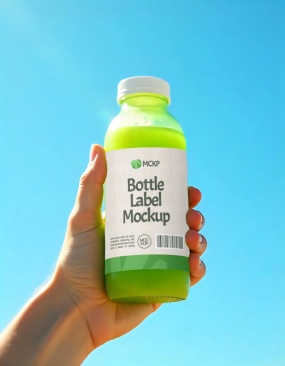 绿色果汁饮料瓶身包装样机展示